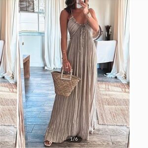 Backless U-Neck Halter Strap Long Dress Light Grey